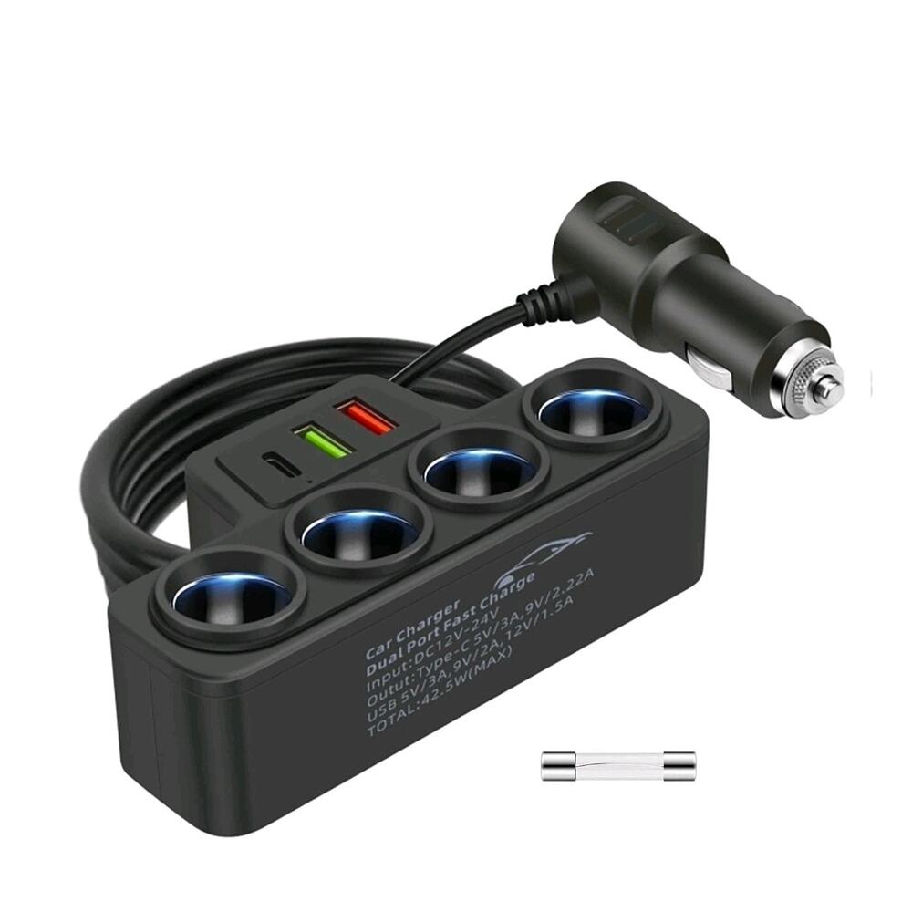 4-Way Car Cigarette Lighter Socket Splitter USB‎ Fast Charger Power Adapter 12V